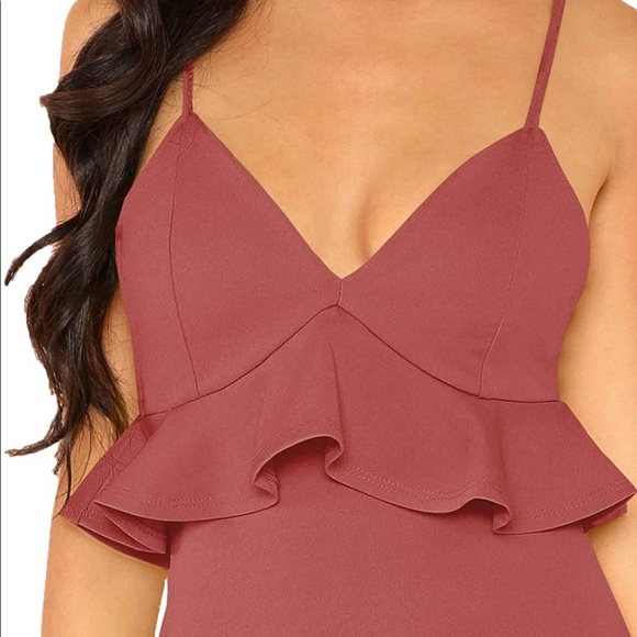 Women's V Neck Ruffle Hem Fishtail Bodycon Dress - Picture 3 of 12